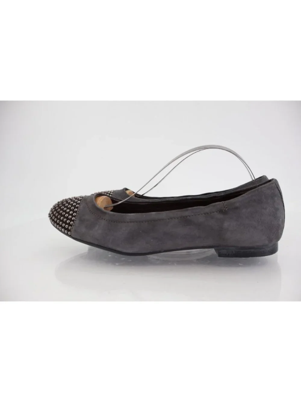 AGL Womens Ballet Ballet Flat Size 36.5 6.5 Gray Leather Studded Cap Toe Italy